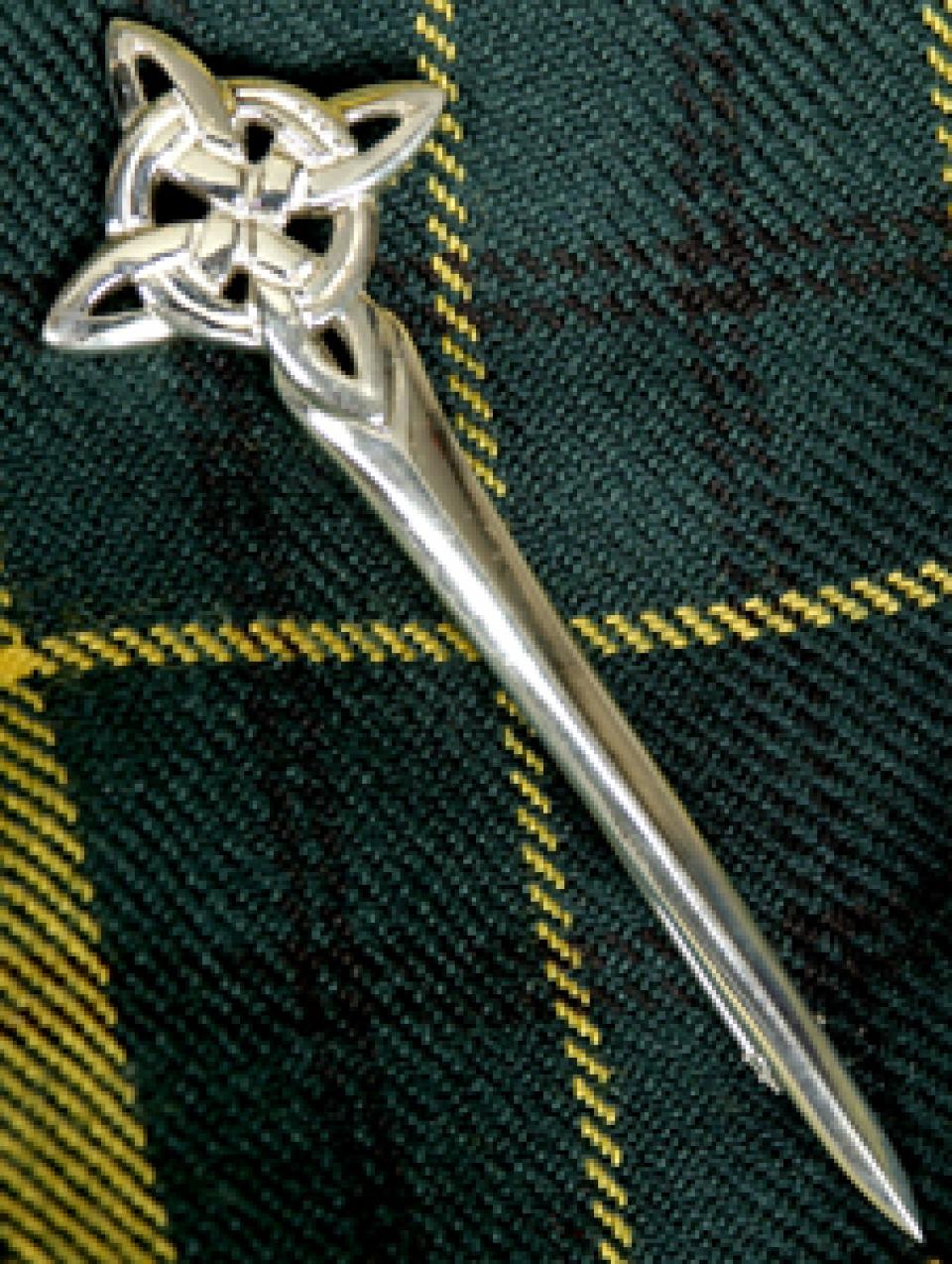 Silver Celtic Knot Kilt Pin Welsh Tartan 5426