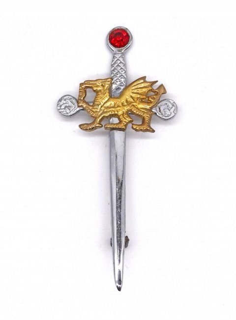 Chrome/Gold Dragon Sword Kilt Pin